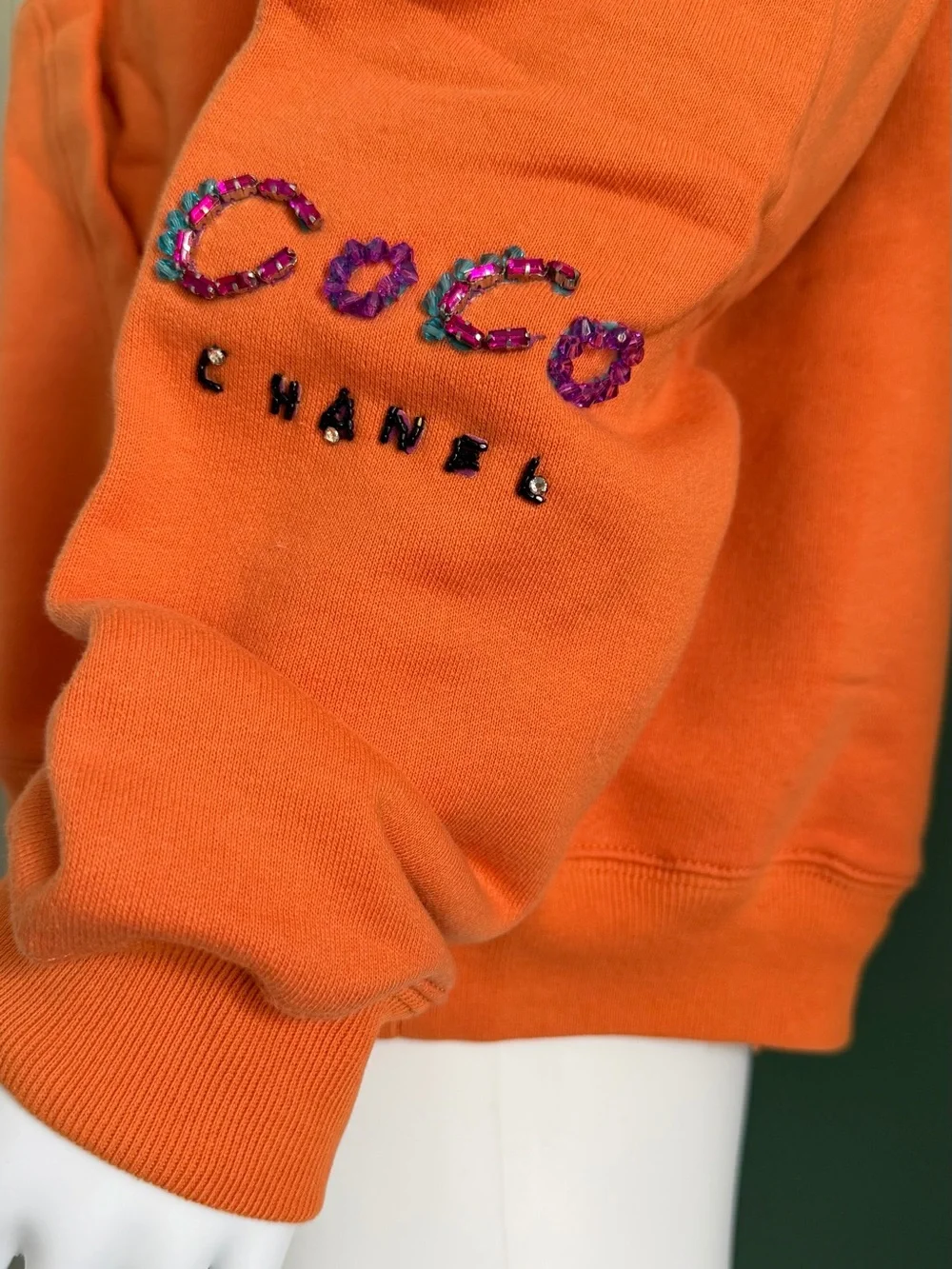 CHANEL Pharrell Orange Embellished Logo Hoodie Sweatshirt